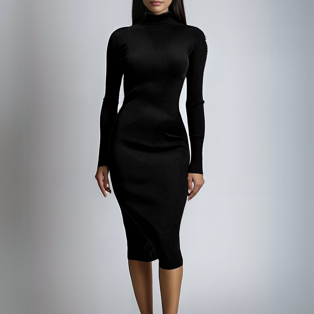 BLACK DUCHESA KNIT MIDI DRESS