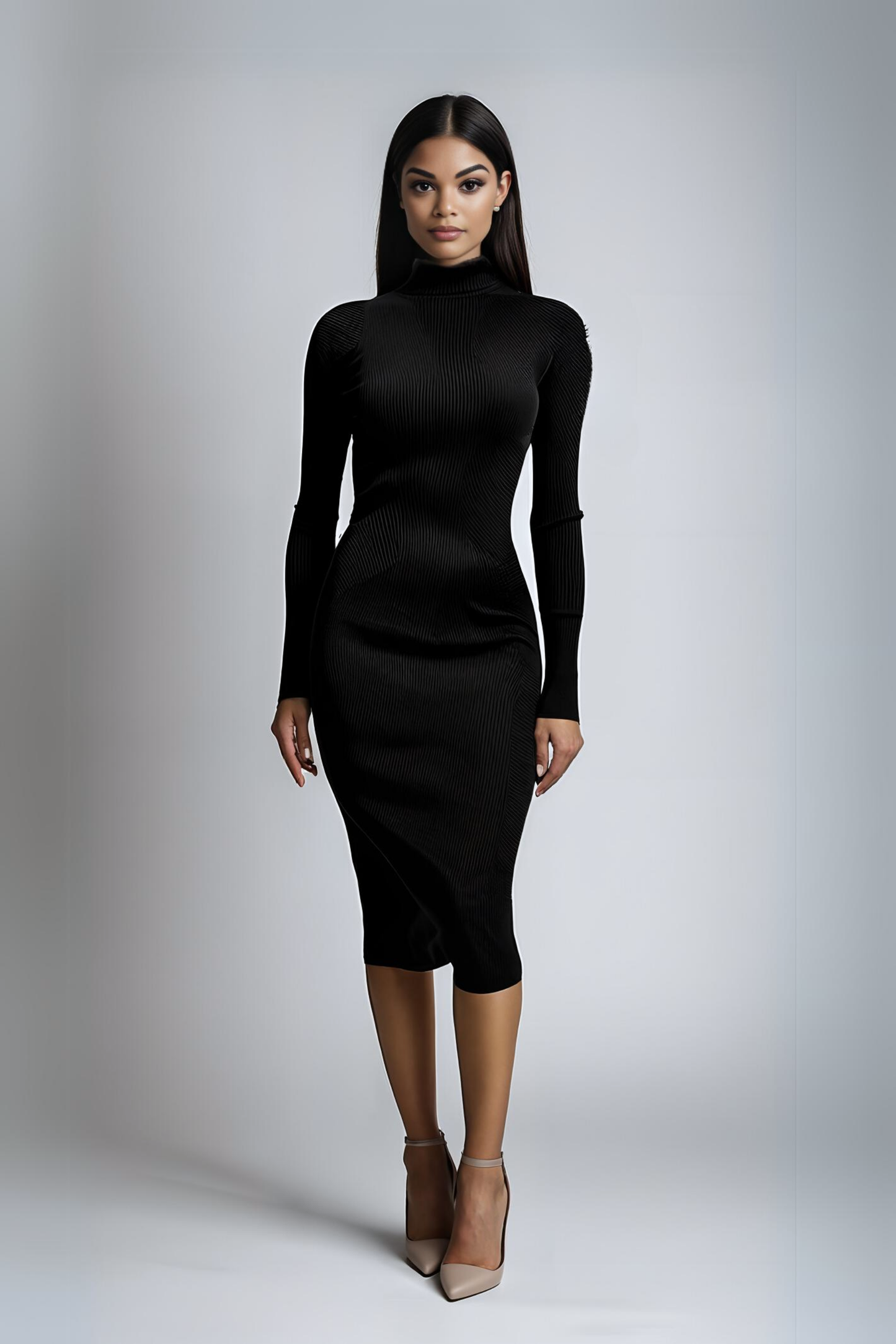 BLACK DUCHESA KNIT MIDI DRESS