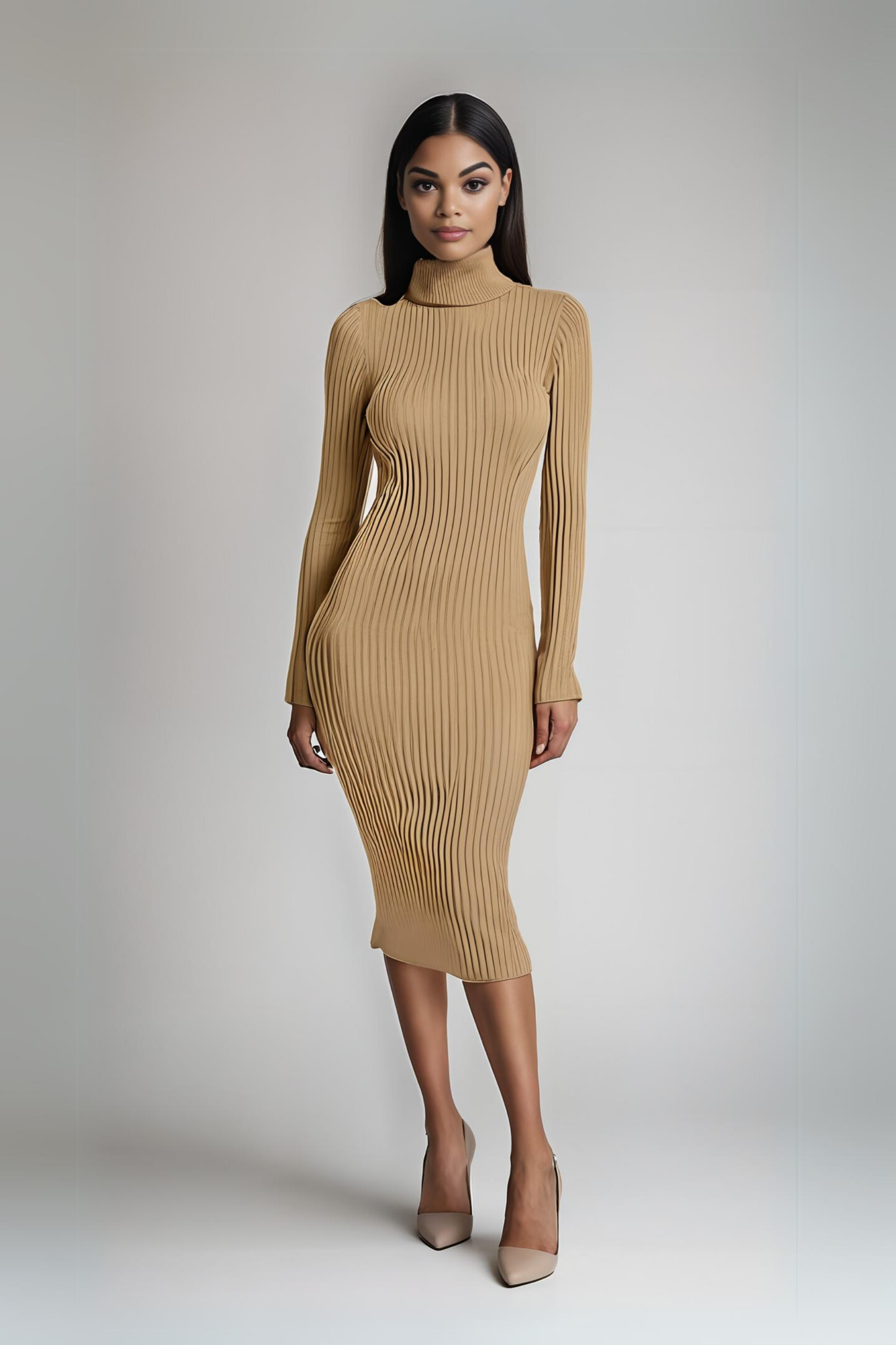 CAMEL DUCHESA KNIT MIDI DRESS