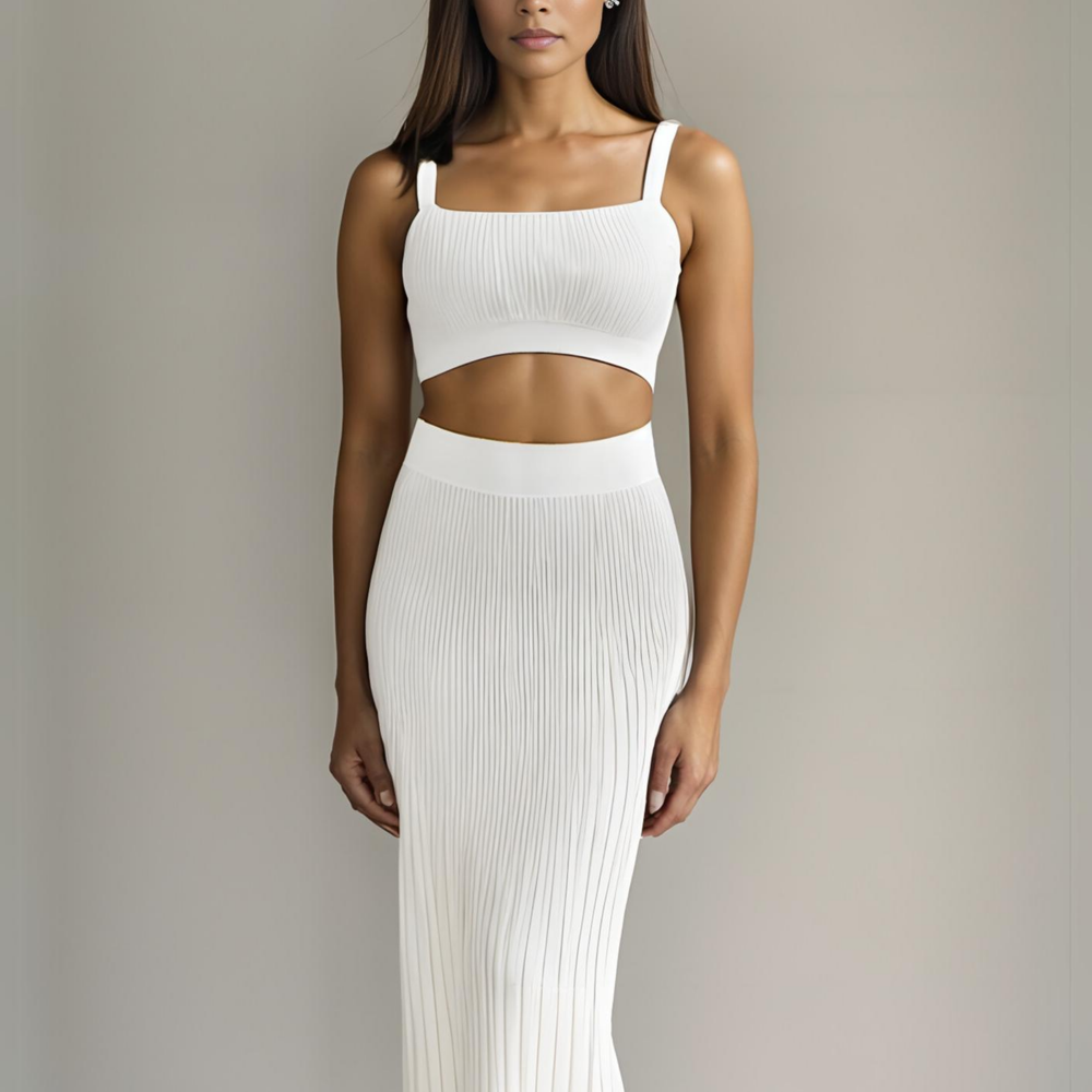 WHITE GENEVA KNIT SKIRT SET