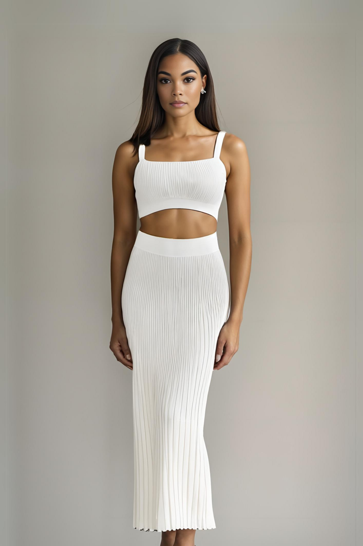 WHITE GENEVA KNIT SKIRT SET