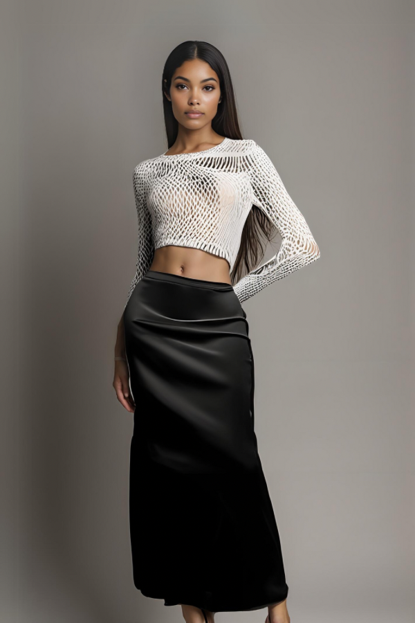 BLACK CARLINA SATIN SKIRT