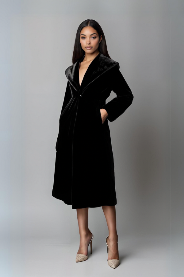 BLACK ELISIA FAUX MINK FUR COAT