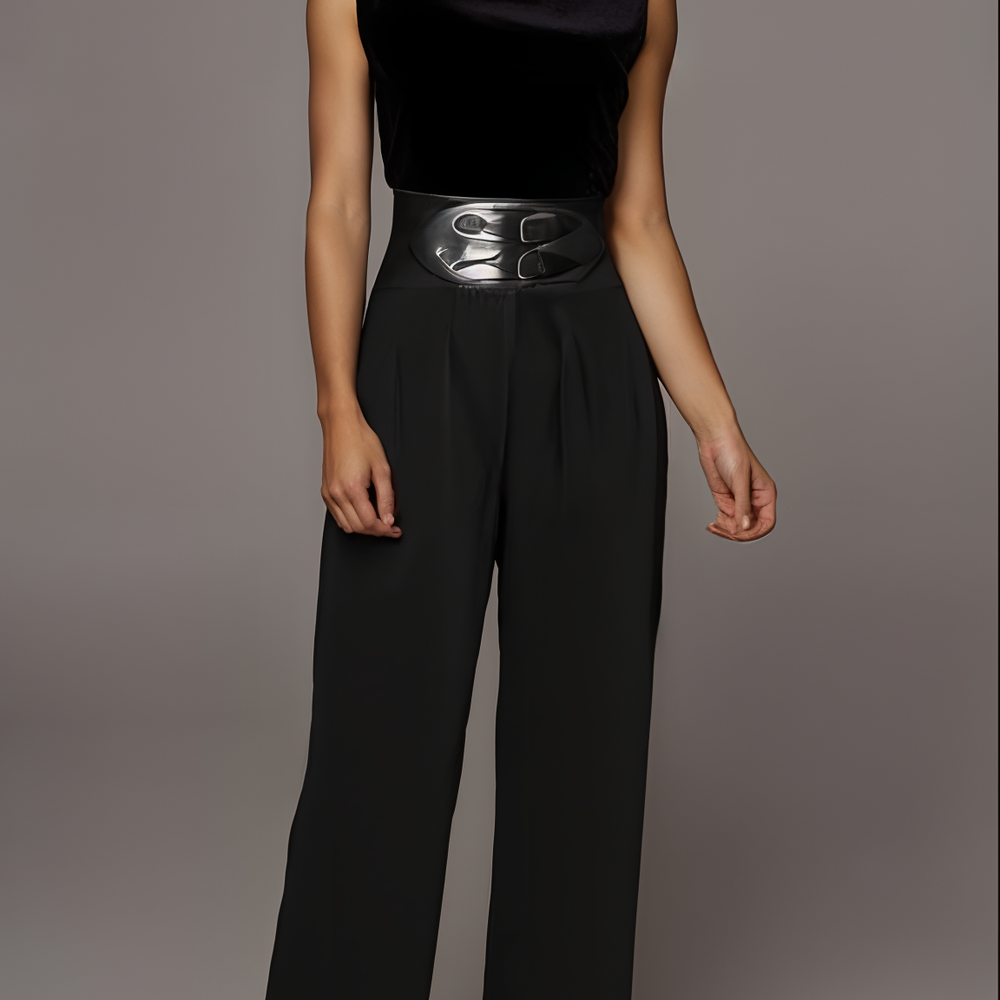 BLACK AURELIE BELTED PANT