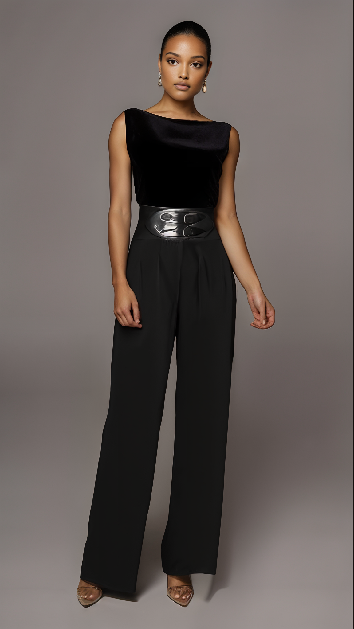 BLACK AURELIE BELTED PANT