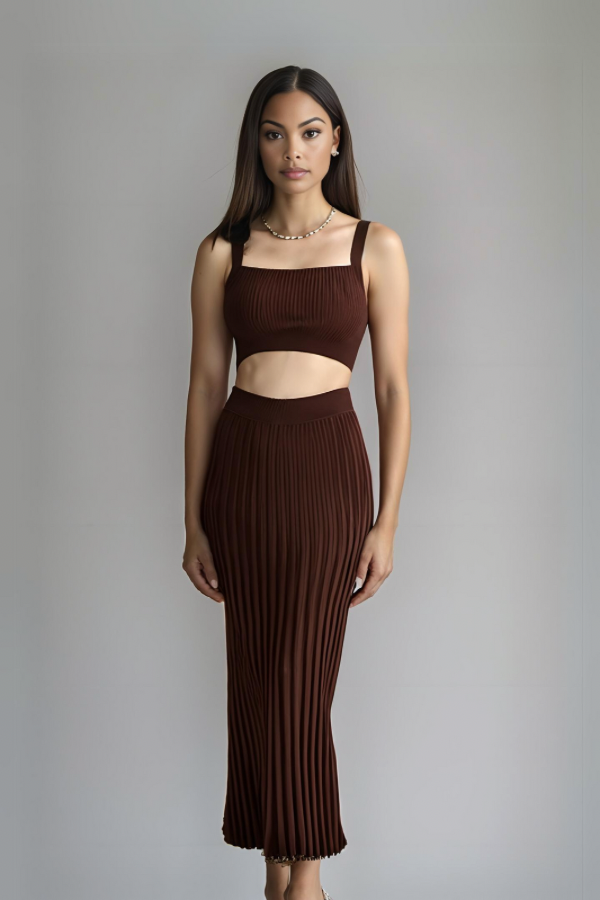 CHOCOLATE GENEVA KNIT SKIRT SET