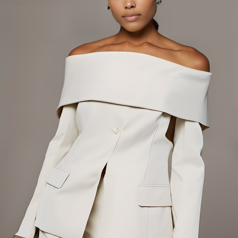 IVORY CAROLE OFF SHOULDER BLAZER