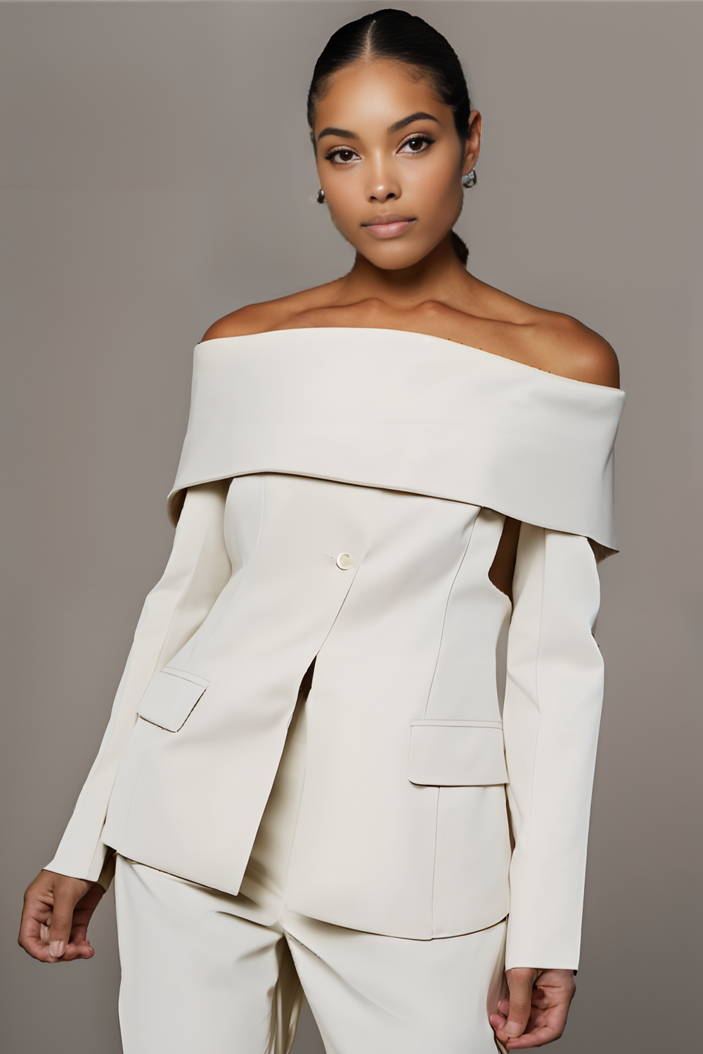 IVORY CAROLE OFF SHOULDER BLAZER