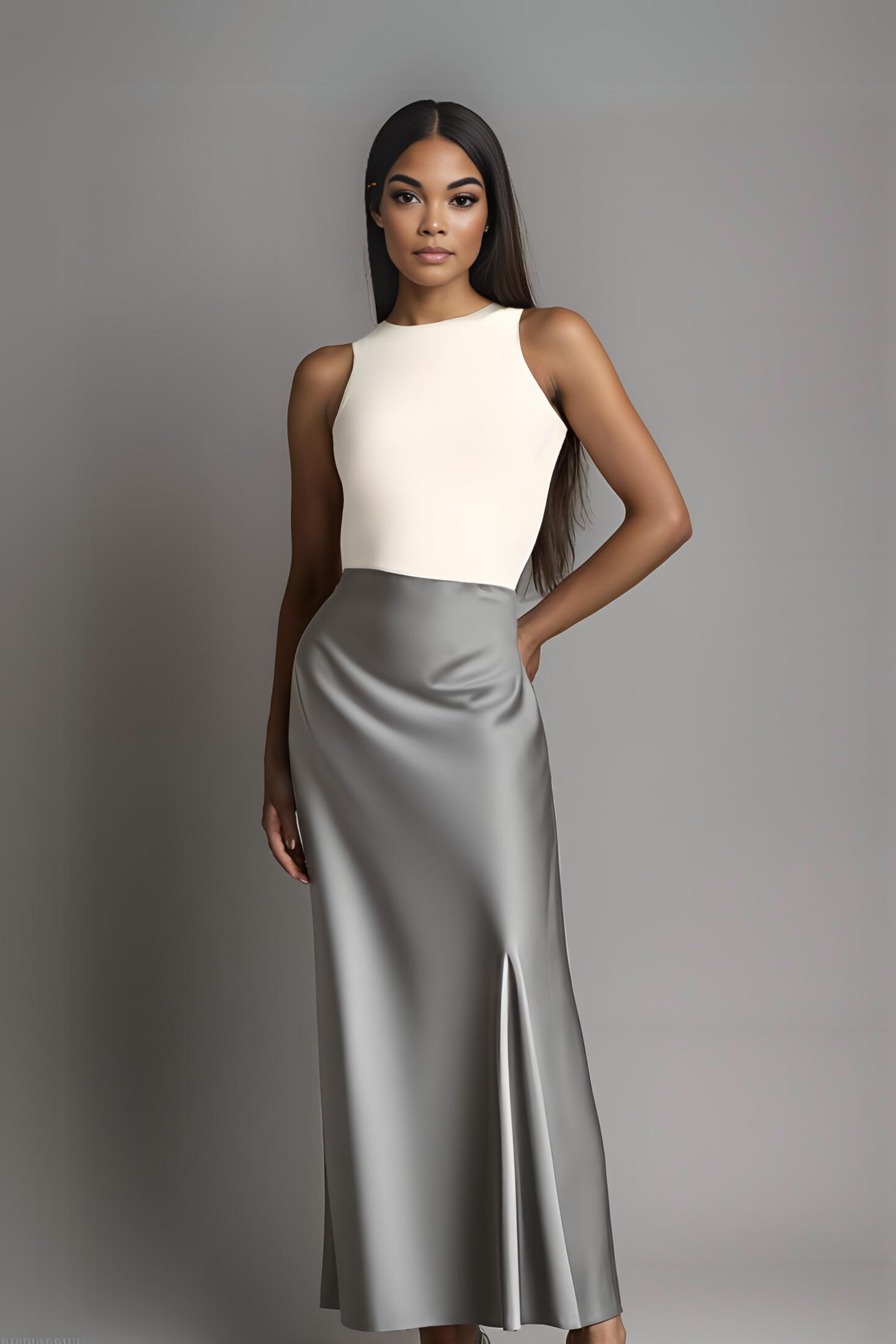 SILVER CARLINA SATIN SKIRT