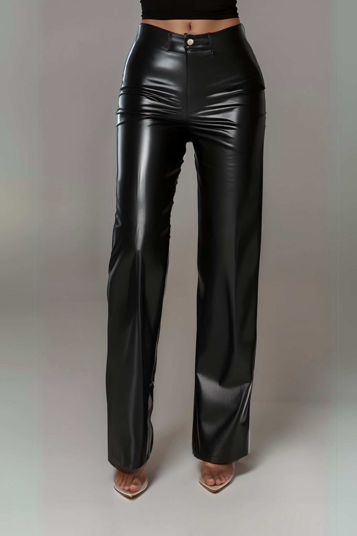 BLACK ANOTNELLA VEGAN LEATHER TROUSER