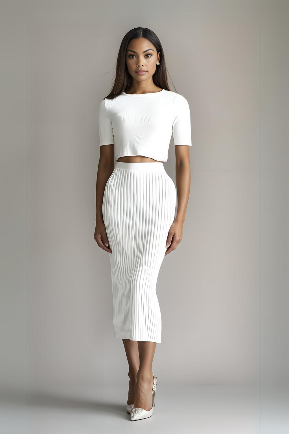 WHITE GISUEPINA KNIT SKIRT SET