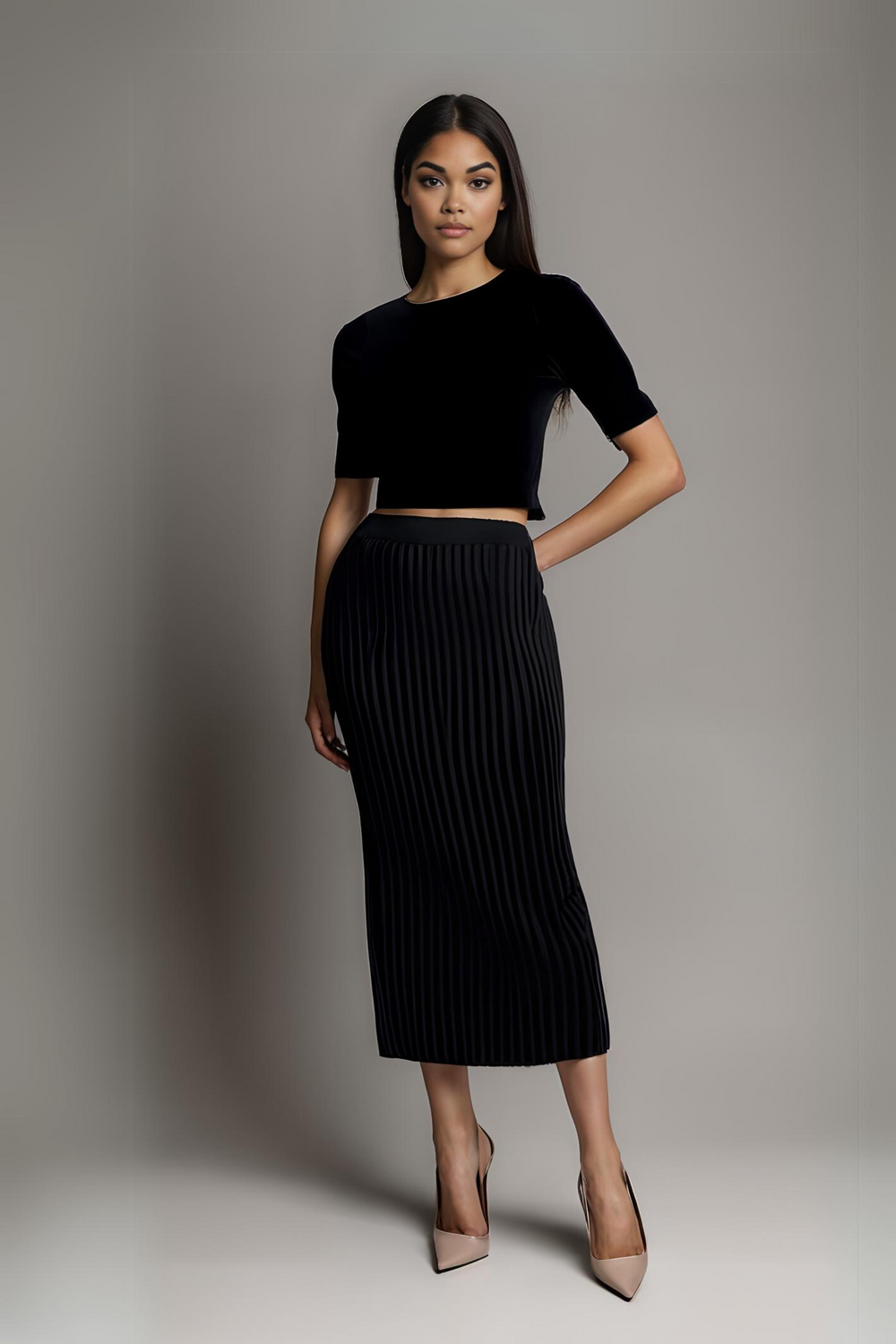 BLACK GISUEPINA KNIT SKIRT SET