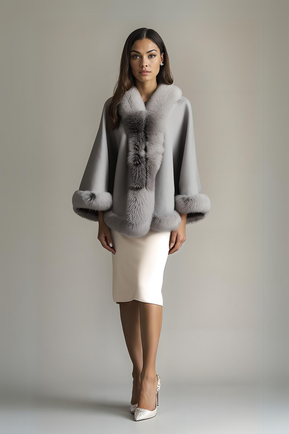 GRAY CLARISSA FUR WRAP COAT