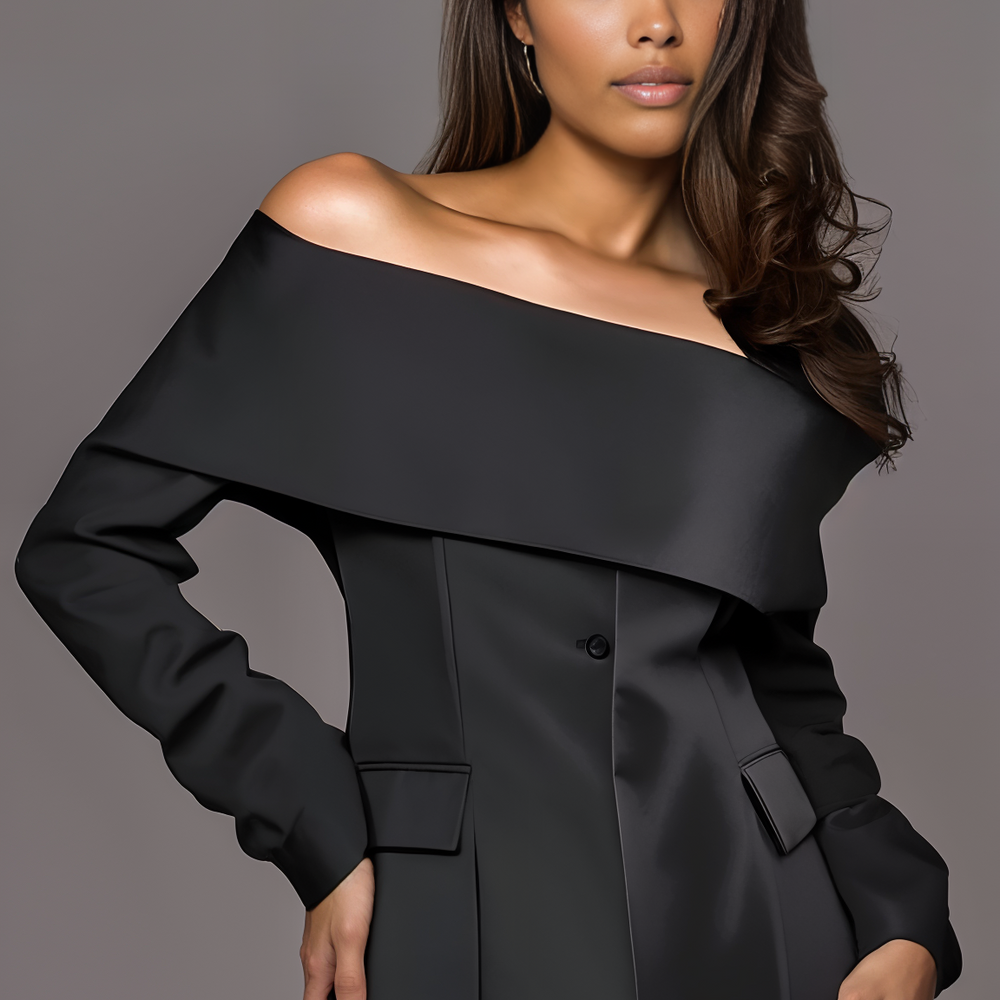 BLACK CAROLE OFF SHOULDER BLAZER